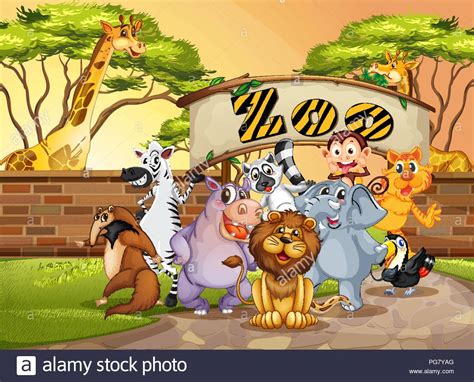 Happy Animal In The Zoo Illustration Stock Vector Image And Art Alamy