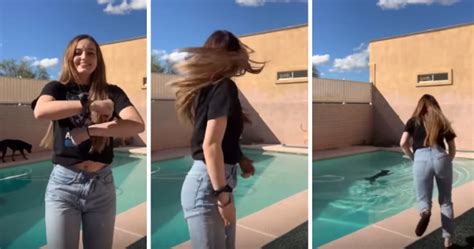 A Female Tik Tok Promptly Jumped Into The Pool To Save Her Pet Dog