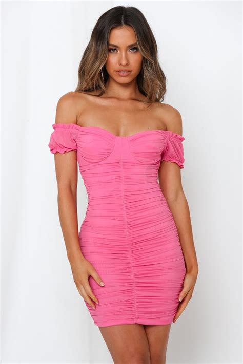 Pink Ruched Bodycon Mini Dresses In 2021 Hot Pink Dresses Pocket