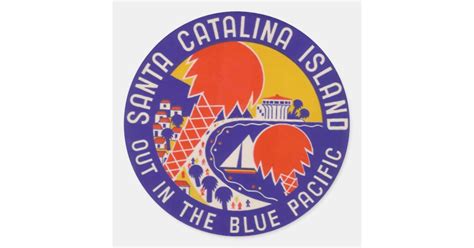 Vintage Travel Santa Catalina Island Classic Round Sticker Zazzle