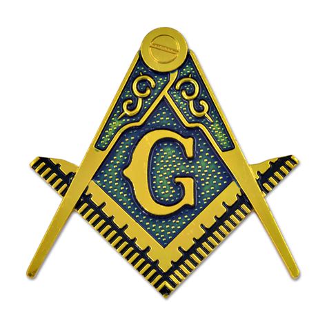 Square And Compass Masonic Auto Emblem Gold And Blue 2 38