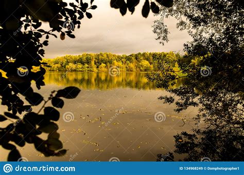 Framed Lake Reflections And Autumn Colors Leaves Frame And Colorful