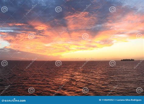 View Of The Sea In The Late Afternoon And Sunset In The Sky Stock Photo