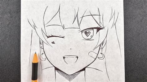 Black Pen Drawing How To Draw Cute Anime Girl Step By Step Youtube