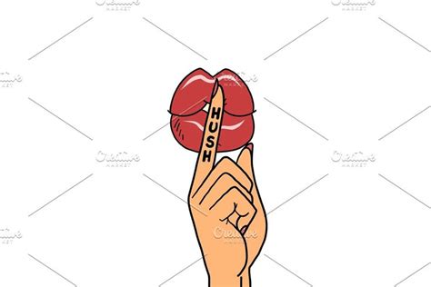 lips hush silence finger gesture retro vector illustration retro vector hush hush