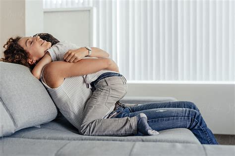 Mother And Son Sitting On Bed Stock Photo Image My Xxx Hot Girl