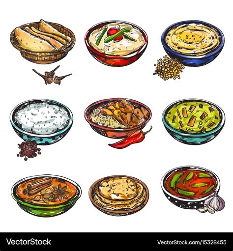 Indian Food Icon Set Royalty Free Vector Image