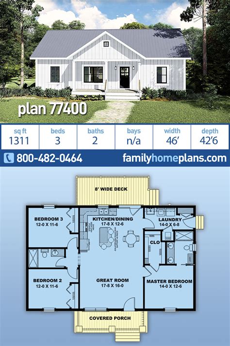 House Plan 77400 Country Style With 1311 Sq Ft 3 Bed 2 Bath