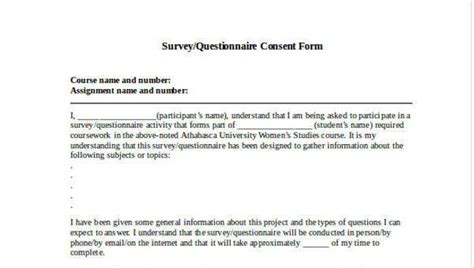 questionnaire consent forms   ms word
