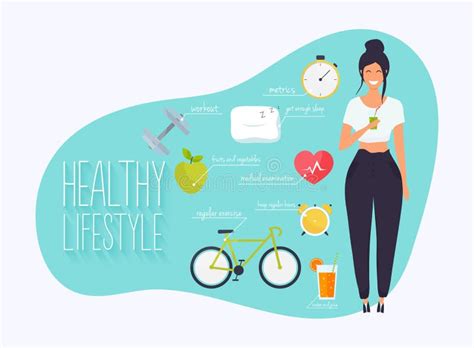 Concept Of Healthy Lifestyle Infographics Young Woman Lead A He Stock