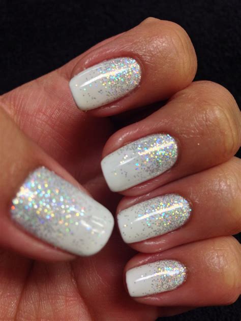 White Sparkly Glitter Shellac Gel Nails Gelish White Gel Nails White