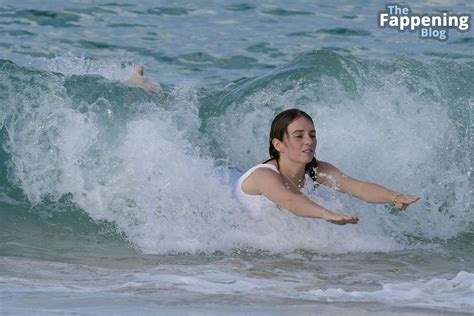 Maya Hawke Flashes Her Nude Tits Sexy Body In A White Swimsuit On The Beach In St Barths