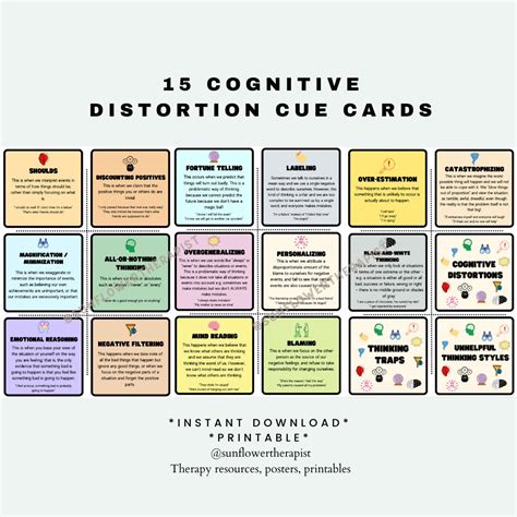 Cognitive Distortion Cue Cards Cbt Therapy Tool Unhelpful Thinking