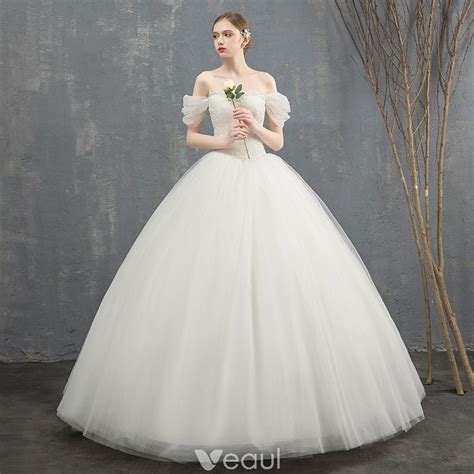 Elegant Ivory Wedding Dresses 2018 Ball Gown Lace Flower Off The