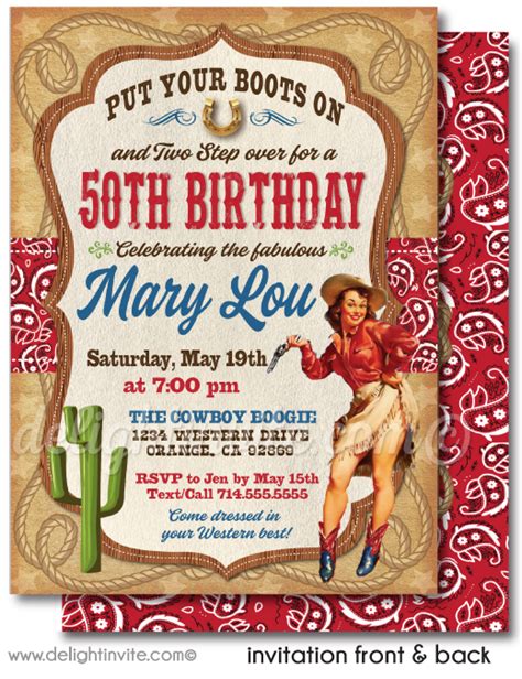 Cowgirl Birthday Invitations 50th Birthday Themes Western Birthday