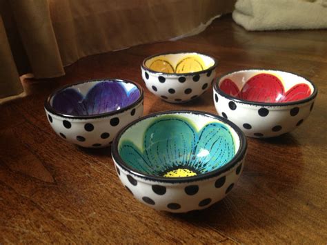 Hand Painted Flower And Polka Dot Mini Bowl Prep Bowl Sauce Cup Ring