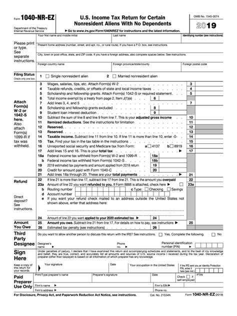 Irs 1040nr Ez 2019 Fill Out Tax Template Online Us Legal Forms