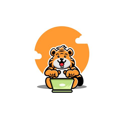 Illustrazione Del Fumetto Del Computer Portatile Operativo Carino Tigre