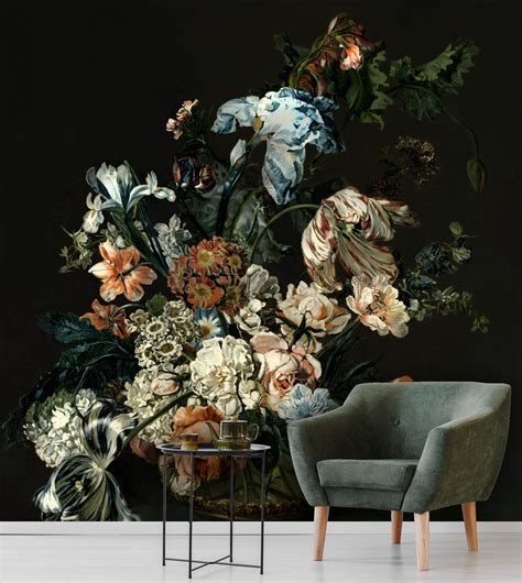 Dutch Floral Wall Mural With Blue Irises Peel And Stick Wallpaper