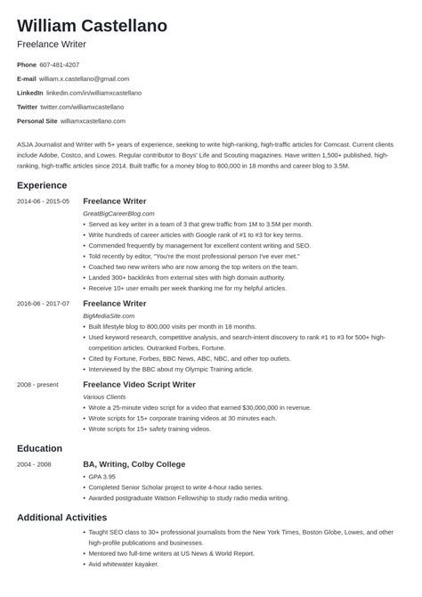 How To Write A Freelancing Resume Examples And Guide