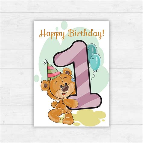 Printable Happy Birthday Card Instant Download Illustrated 1st
