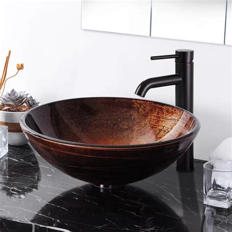 Artistic Tempered Glass Vessel Sink Bathroom Lavatory Round Bowl