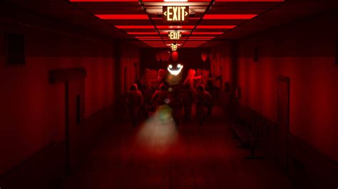Download A Hallway With Red Lights Wallpaper