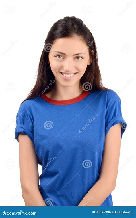Portrait Of A Beautiful Girl In Blue T Shirt Stock Photo Image Of