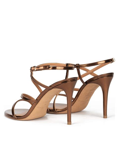 Minimalist Design High Heel Sandals In Bronze Leather Pura Lopez