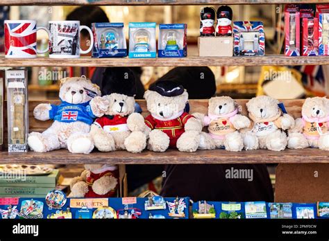 Selection Of British Themed Souvenirs In A Souvenir Shop Display Window