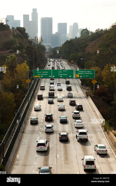 Aerial View Of 110 Freeway Los Angeles California Usa Stock Photo