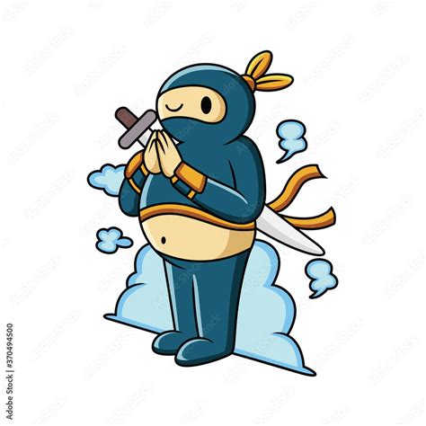 Cartoon Fat Ninja With Cloud Around Body Stock Illustration Adobe Stock