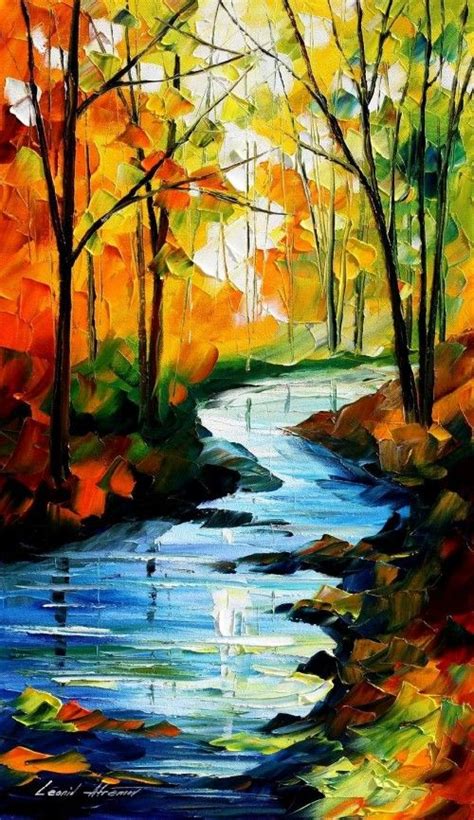 Autumn Stream Original Oil Painting On Canvas By Leonid Afremov