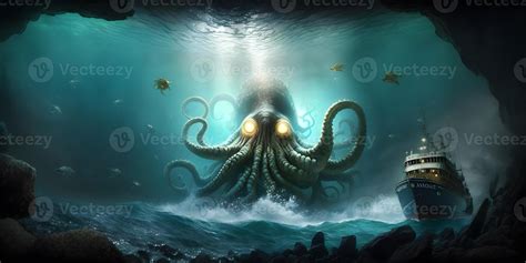 Kraken Or Cthulhu Attack On Ship In The Ocean Ai Generated 21773934