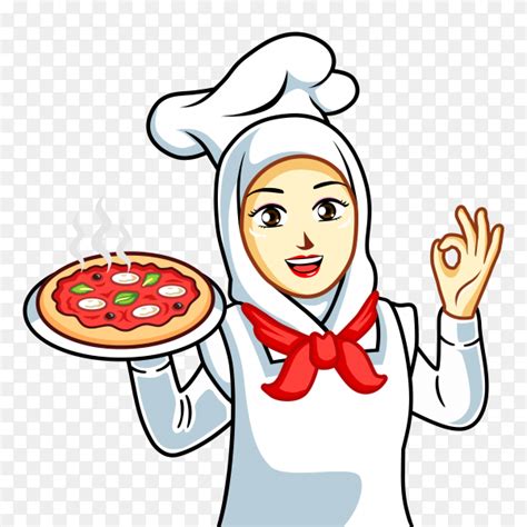 Chef Muslim Woman In Hijab With Pizza On Transparent Background Png