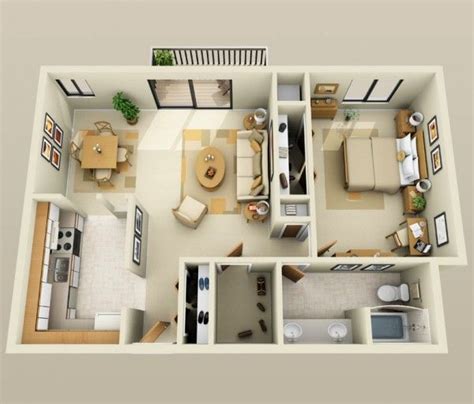 Plan appartement 100m2 3 chambres. 50 Plans en 3D d'appartement avec 1 chambres | Plans ...