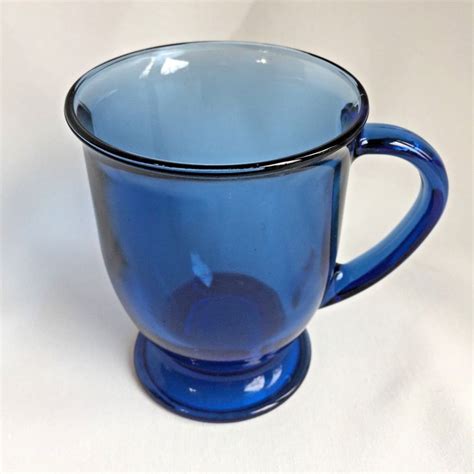 Cobalt Blue Glass Coffee Mug Anchor Hocking 16 Oz Flair Tip Pedestal Footed Anchorhocking