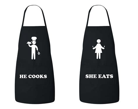 Fasciino Set Of He Cooks She Eats His And Hers Chef Couples Apron Set