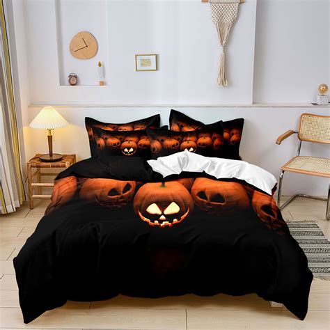 Halloween Theme Bedding Set 3d Printed Pumpkin Lantern Quilt Cover