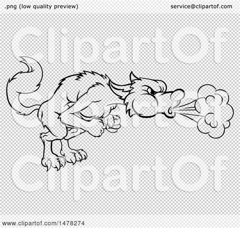 Clipart Of A Big Bad Wolf Blowing Royalty Free Vector Illustration By