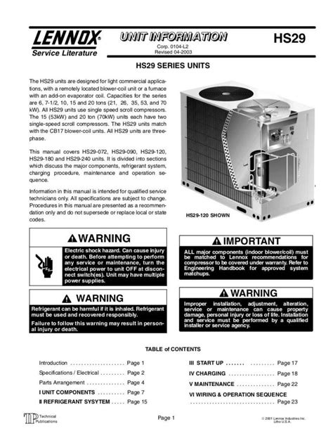 Lennox Air Conditioner Service Manual Model Hs29 072 1