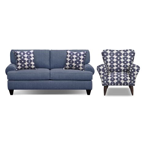 Bailey Blue 79 Sofa And Accent Chair Set American Signature Furniture