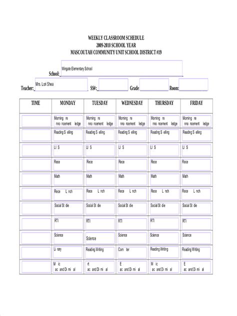 Classroom Schedule 9 Examples Format Pdf