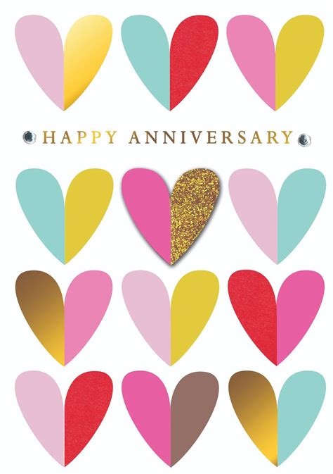 Colourful Hearts Happy Anniversary Greeting Card Cards