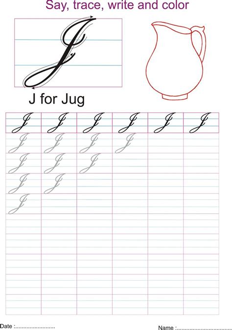 It is customarily divided into old (or ancient) cursive and new cursive. Cursive captial letter 'J' worksheet