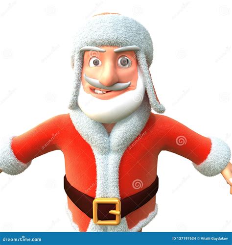 Crazy Cartoon Santa On An Isolated White Background 3d Illustration