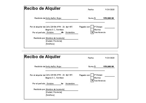 Recibo De Alquiler En Excel Pdf