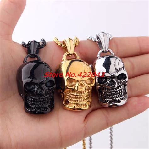 Punk Men Necklace Stainless Steel Gothic Skull Heads Pendant Necklace