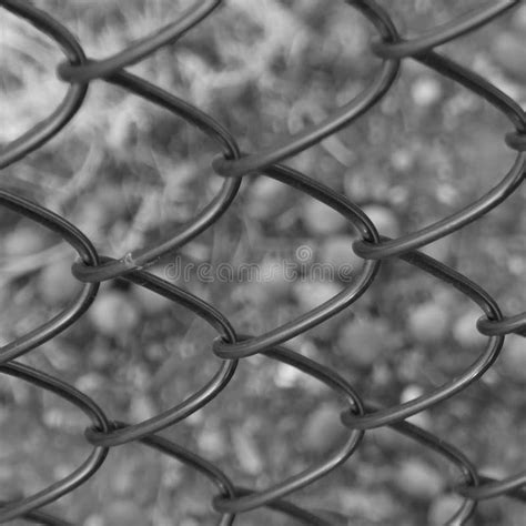 Chain Link Fence Detail Over Nice Bokeh In Black And White Stock Image
