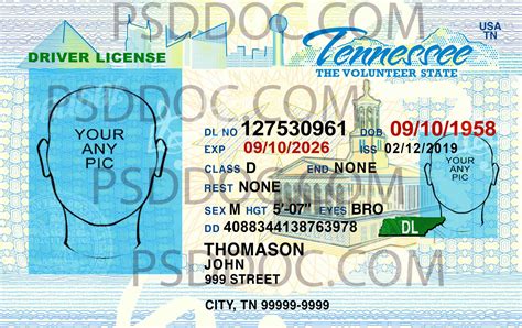 Usa Tennessee Driver License Front Back Sides Psd Store